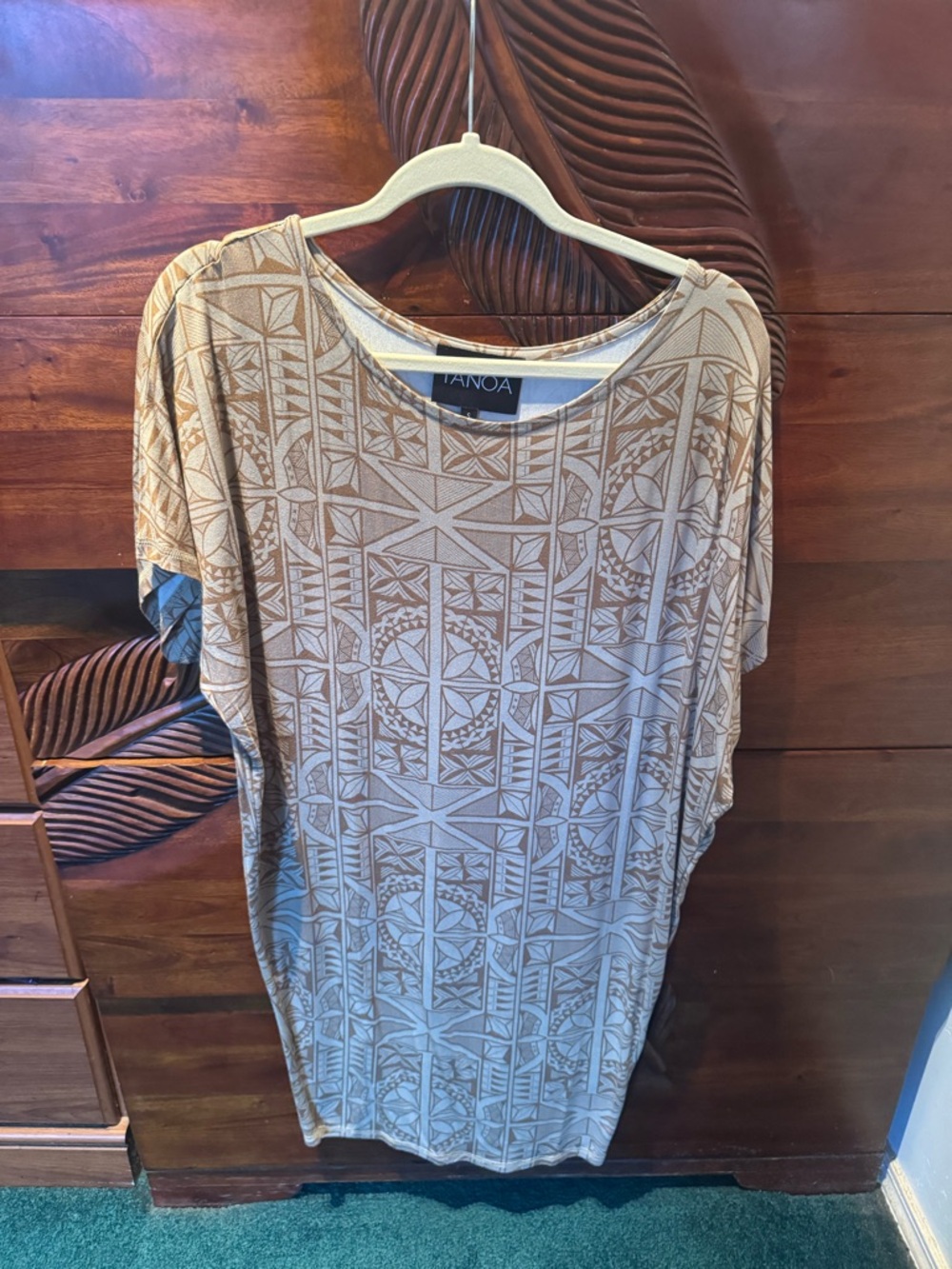Tanoa Neutral Geometric Tunic Dress in Beige